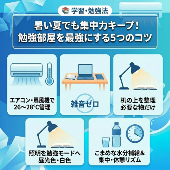 暑い夏でも集中力キープ！勉強部屋を最強にする5つのコツ