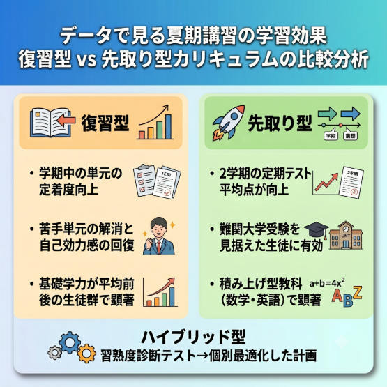 データで見る夏期講習の学習効果：復習型vs先取り型カリキュラムの比較